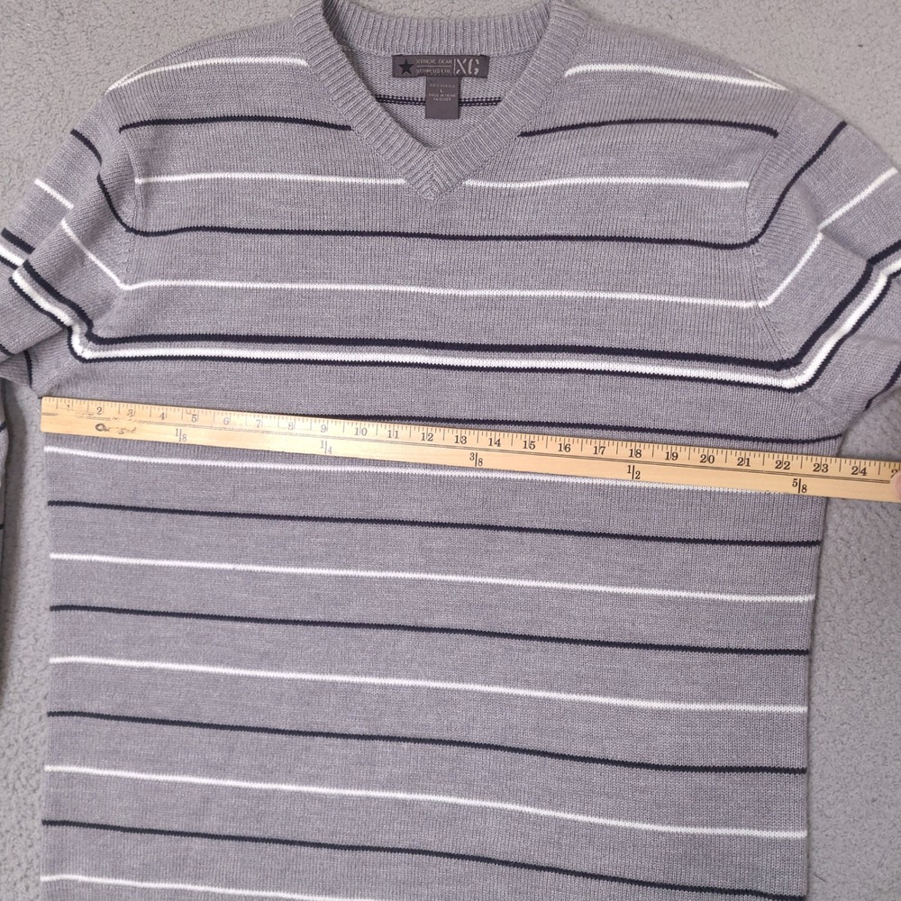 Xtreme Gear Surplus Ltd Sweater Mens Large Gray Striped V-Neck Acrylic Knit - Picture 5 of 9
